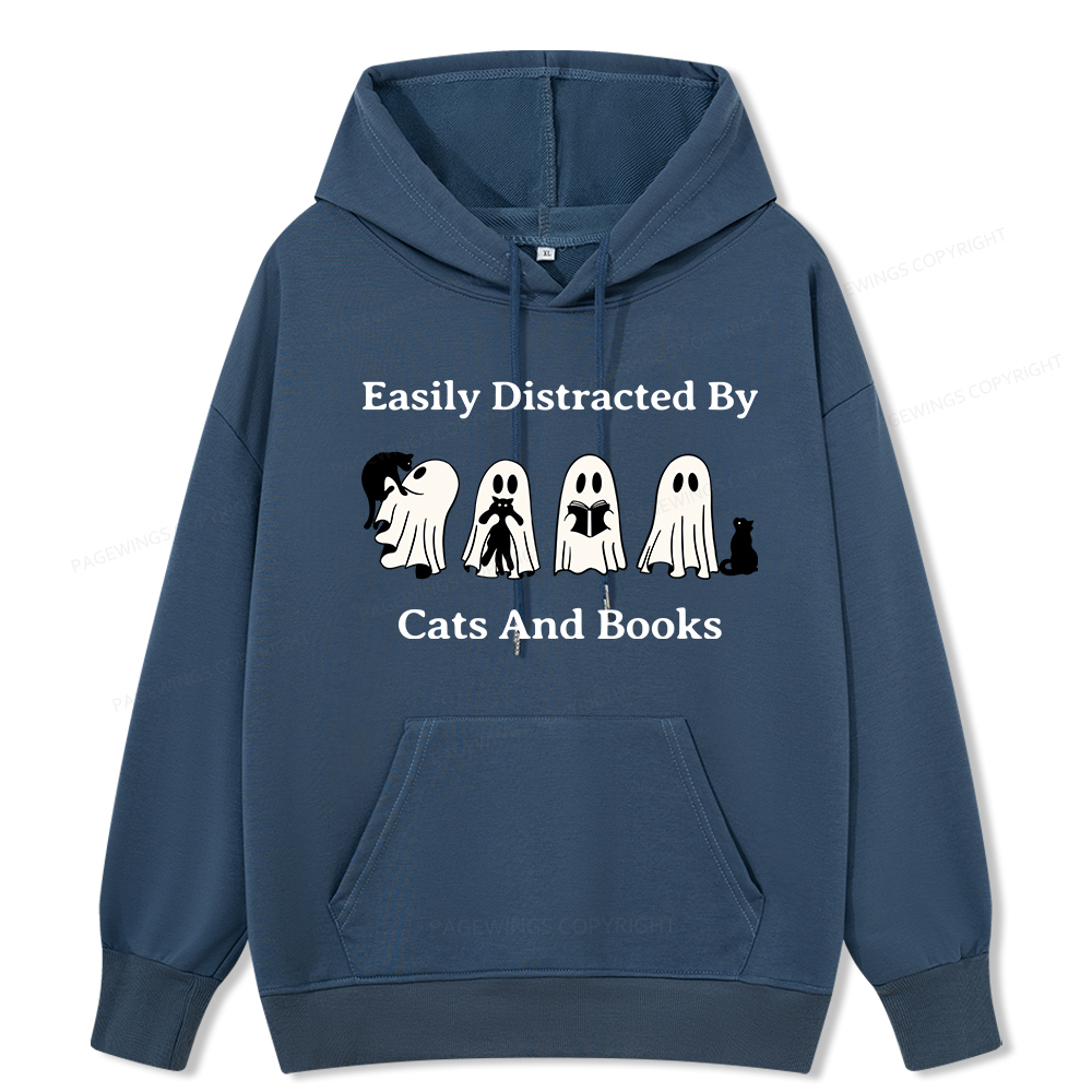 Pagewings Easily Distracted By Cats And Books Unisex Classic Hoodie