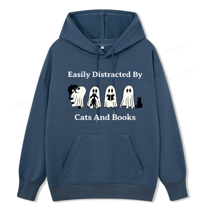 Pagewings Easily Distracted By Cats And Books Unisex Classic Hoodie