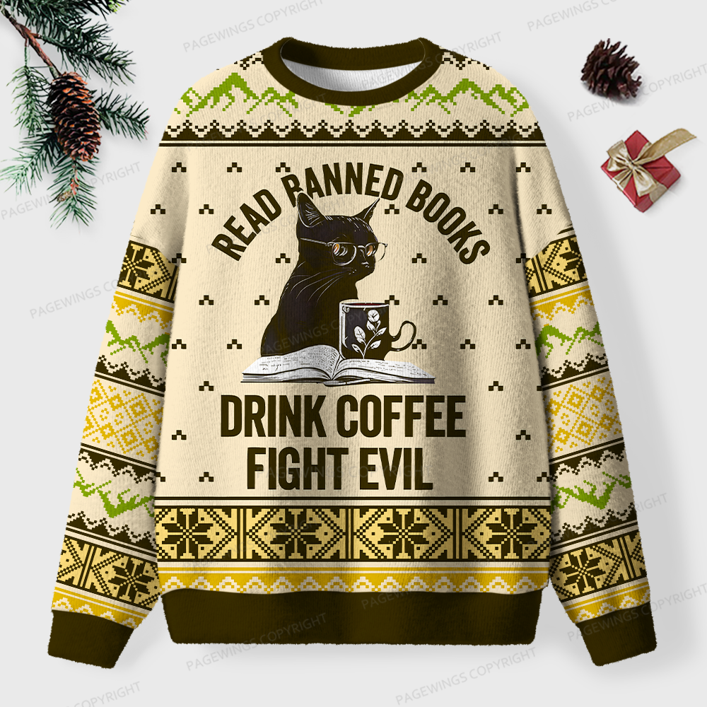 Pagewings Read Banned Books Drink Coffee Fight Evil Unisex Ugly Sweatshirt