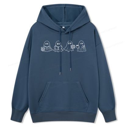 Pagewings Halloween Cute Ghost Reading Books Unisex Classic Hoodie