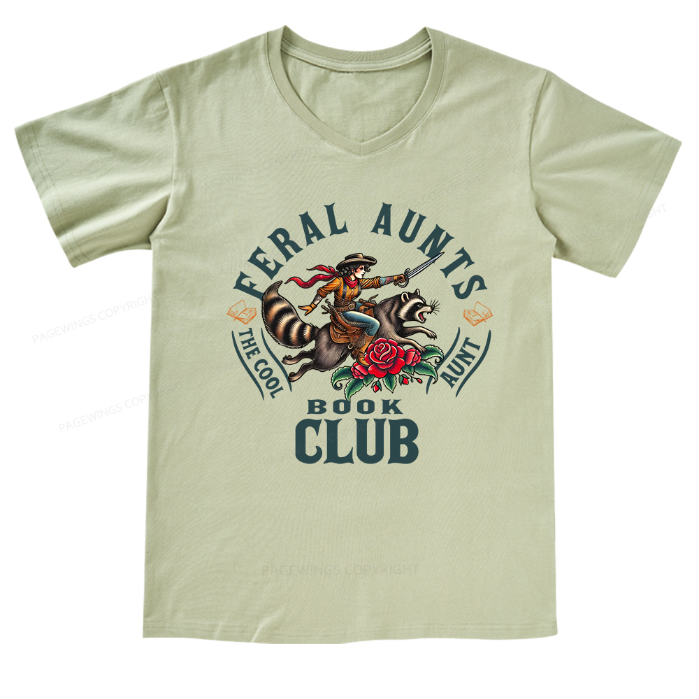 Pagewings Feral Aunt Social Book Club V-neck T-shirt