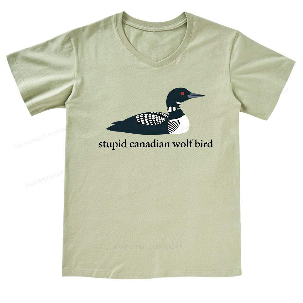 Pagewings Stupid Canadian Wolf Bird V-neck T-shirt