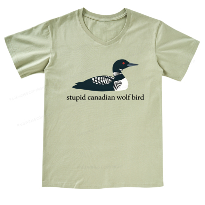 Pagewings Stupid Canadian Wolf Bird V-neck T-shirt