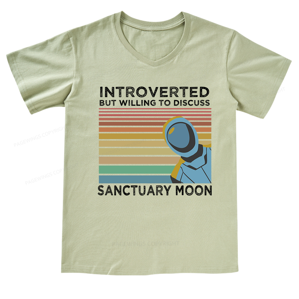Pagewings Introverted But Willing to Discuss Sanctuary Moon V-neck T-shirt