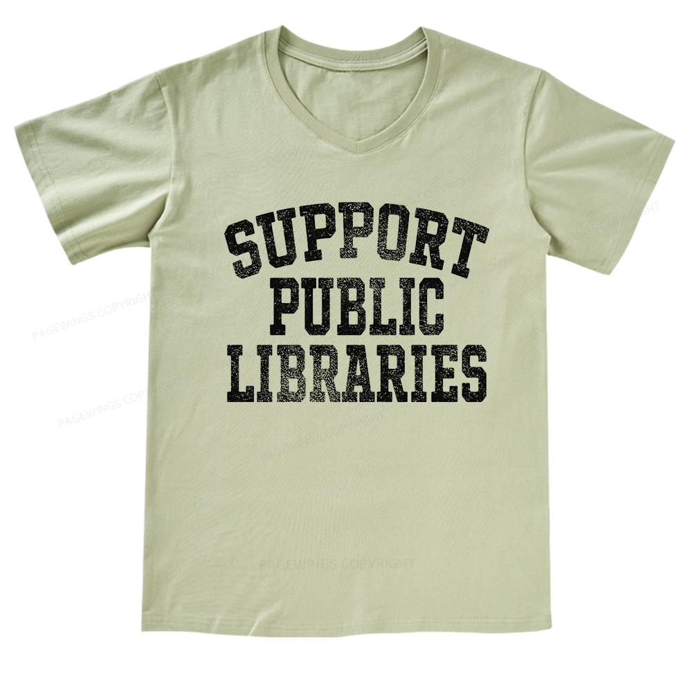 Pagewings Support Public Libraries V-neck T-shirt