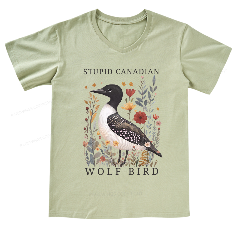 Pagewings Stupid Canadian Wolf Bird V-neck T-shirt