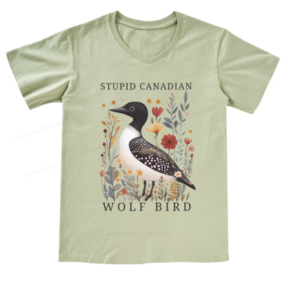 Pagewings Stupid Canadian Wolf Bird V-neck T-shirt