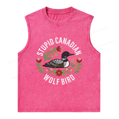 Pagewings Stupid Canadian Wolf Bird Unisex Washed Tank Top