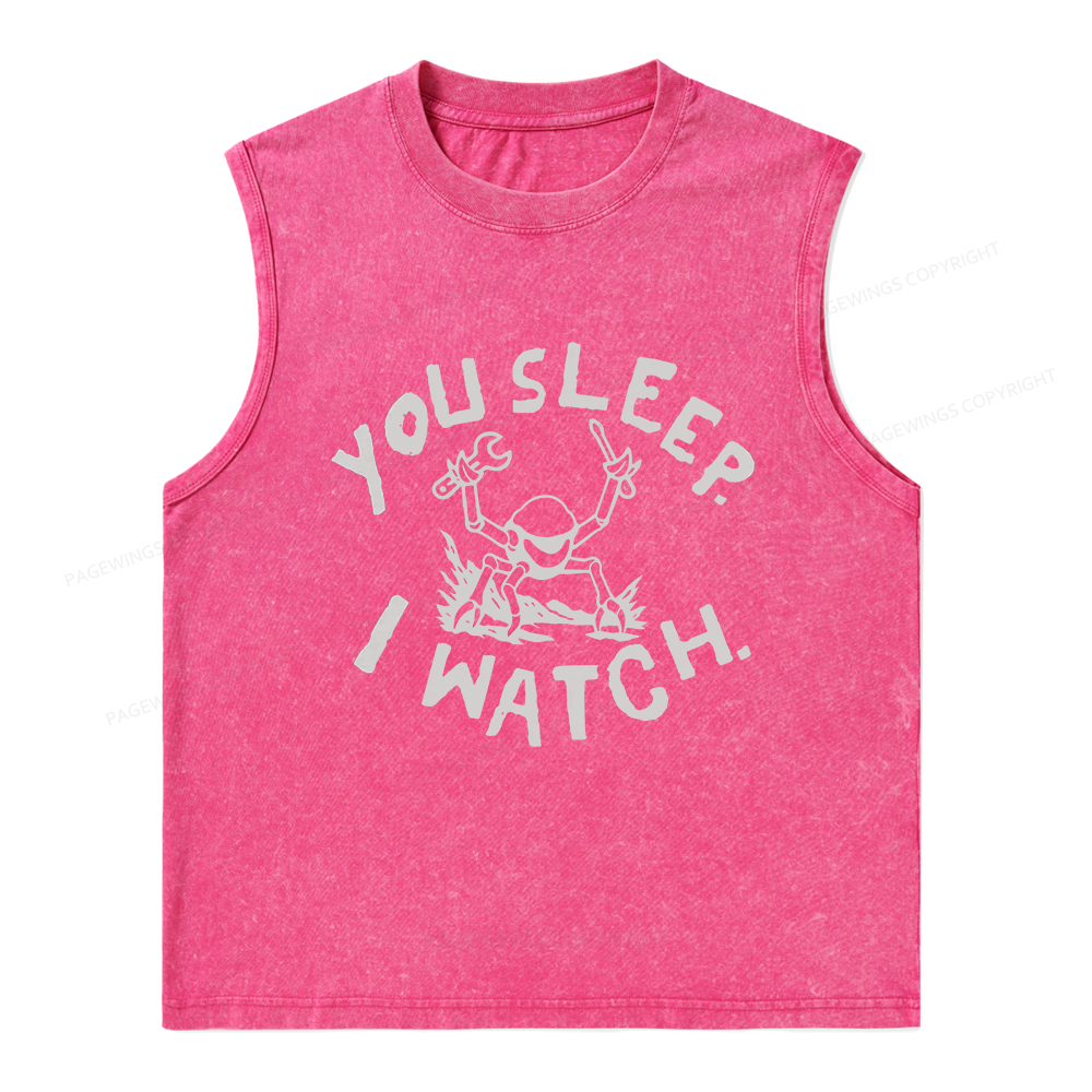 Pagewings You Sleep I Watch Unisex Washed Tank Top