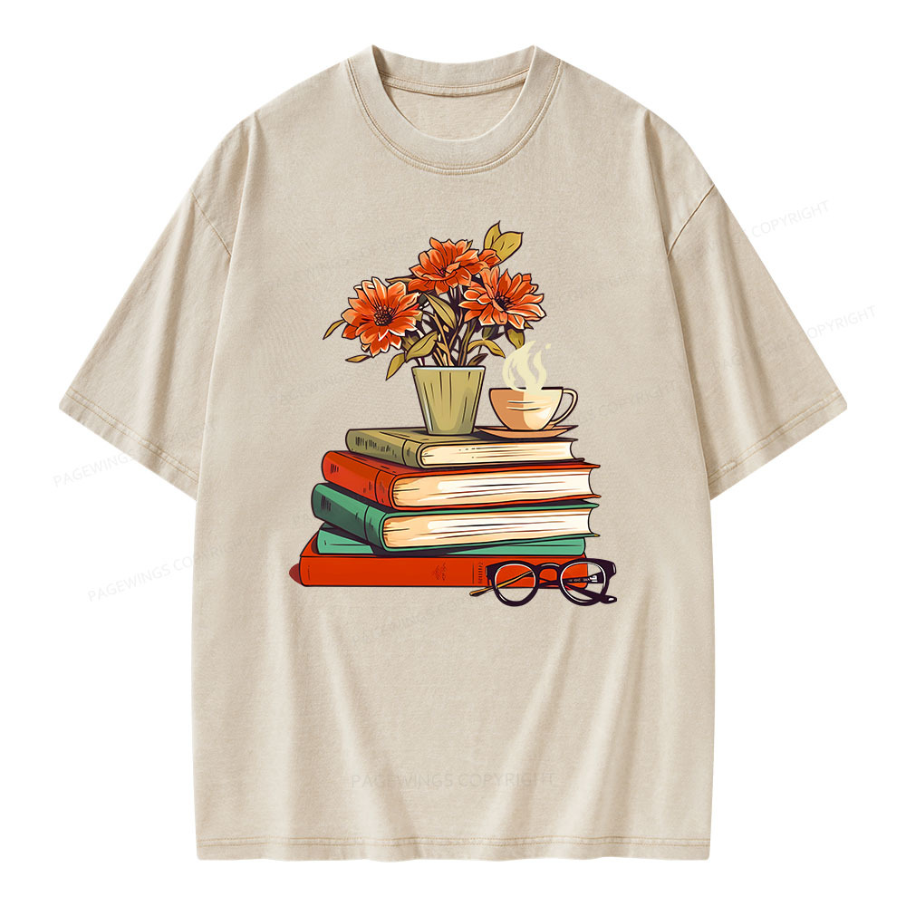 Pagewings Flowers And Some Books Unisex Washed T-shirt