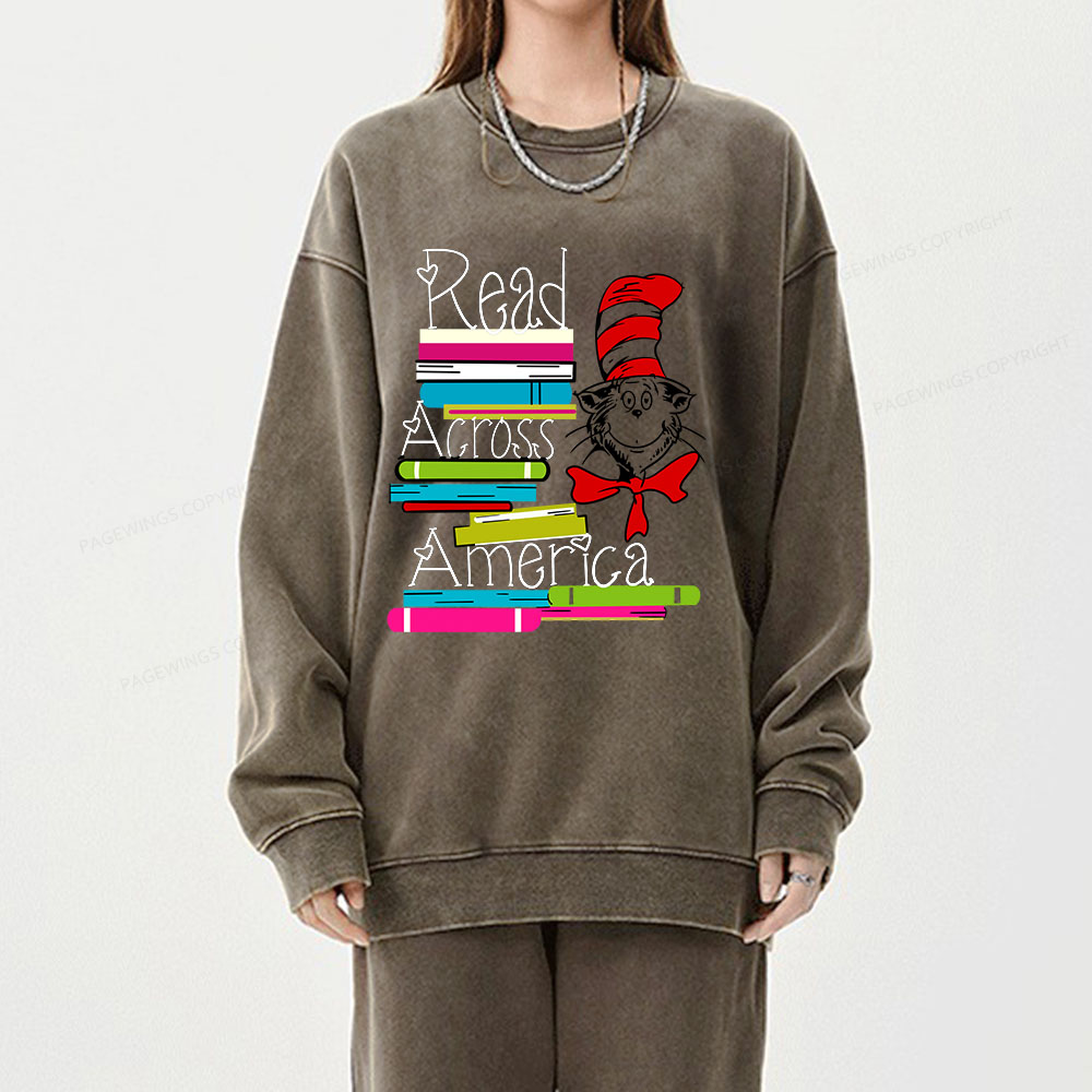 Pagewings Read Across America DTF Transfer, Reading Friends Dr. Seuss Unisex Washed Sweatshirt