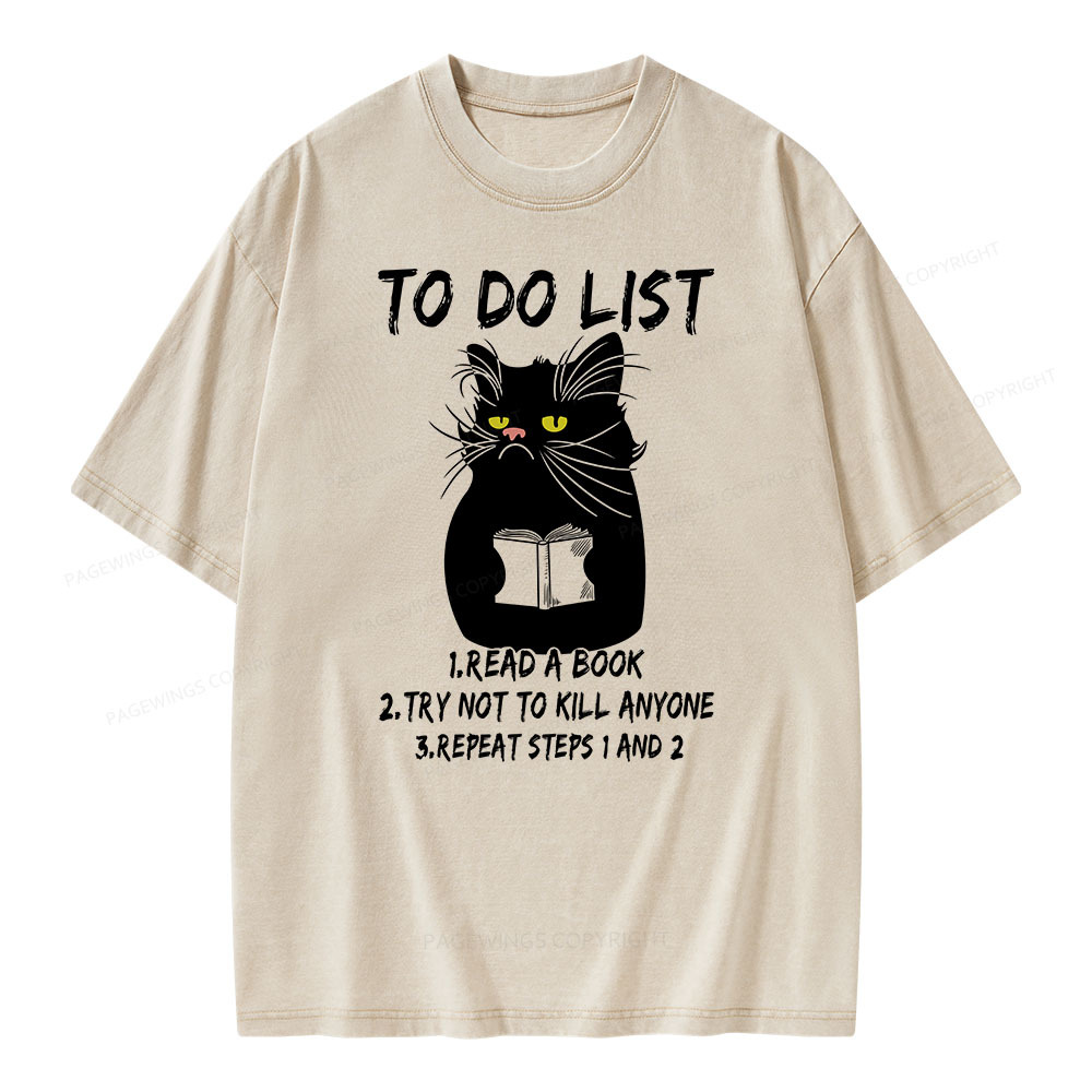 Pagewings Black Cat To Do List Unisex Washed T-shirt