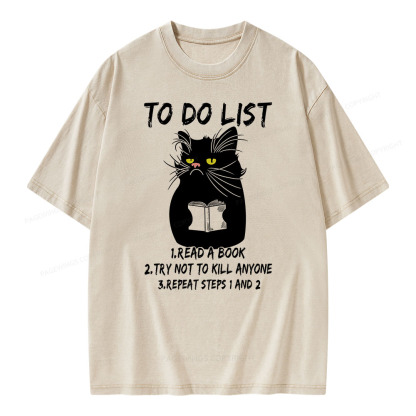 Pagewings Black Cat To Do List Unisex Washed T-shirt