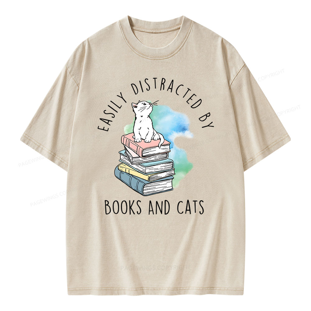 Pagewings Cute Cat On Top Book Stock Unisex Washed T-shirt