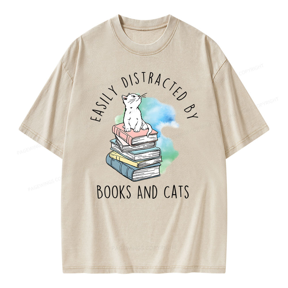 Pagewings Cute Cat On Top Book Stock Unisex Washed T-shirt