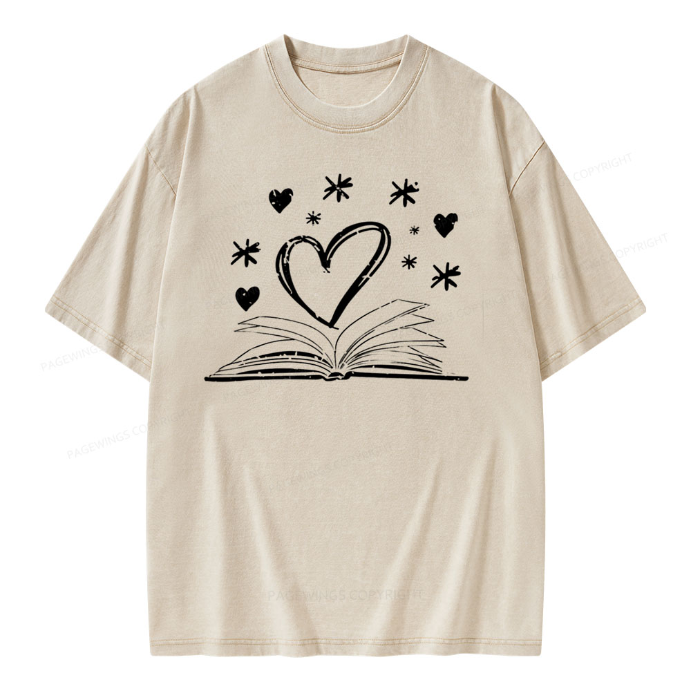 Pagewings Bookworm Librarian Valentines Day Book Unisex Washed T-shirt