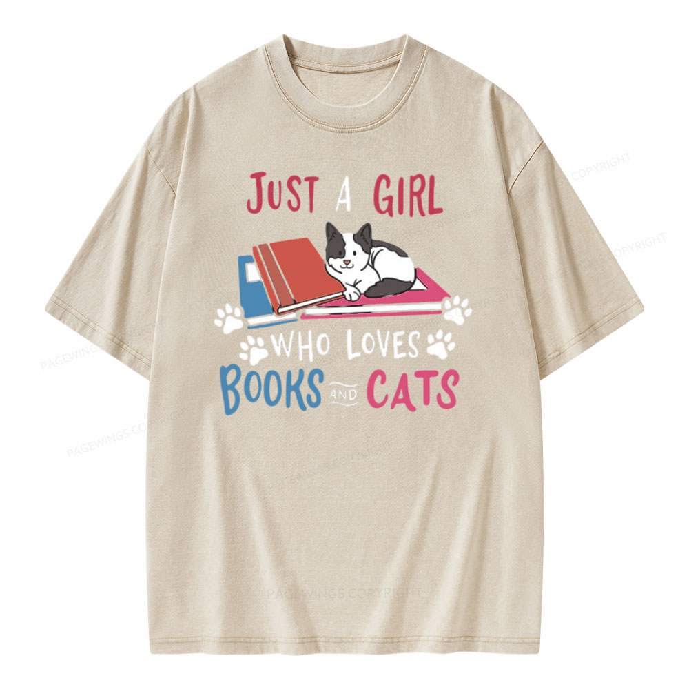 Pagewings Cat Books Book and Cats on Unisex Baseball T-Shirt Unisex Washed T-shirt