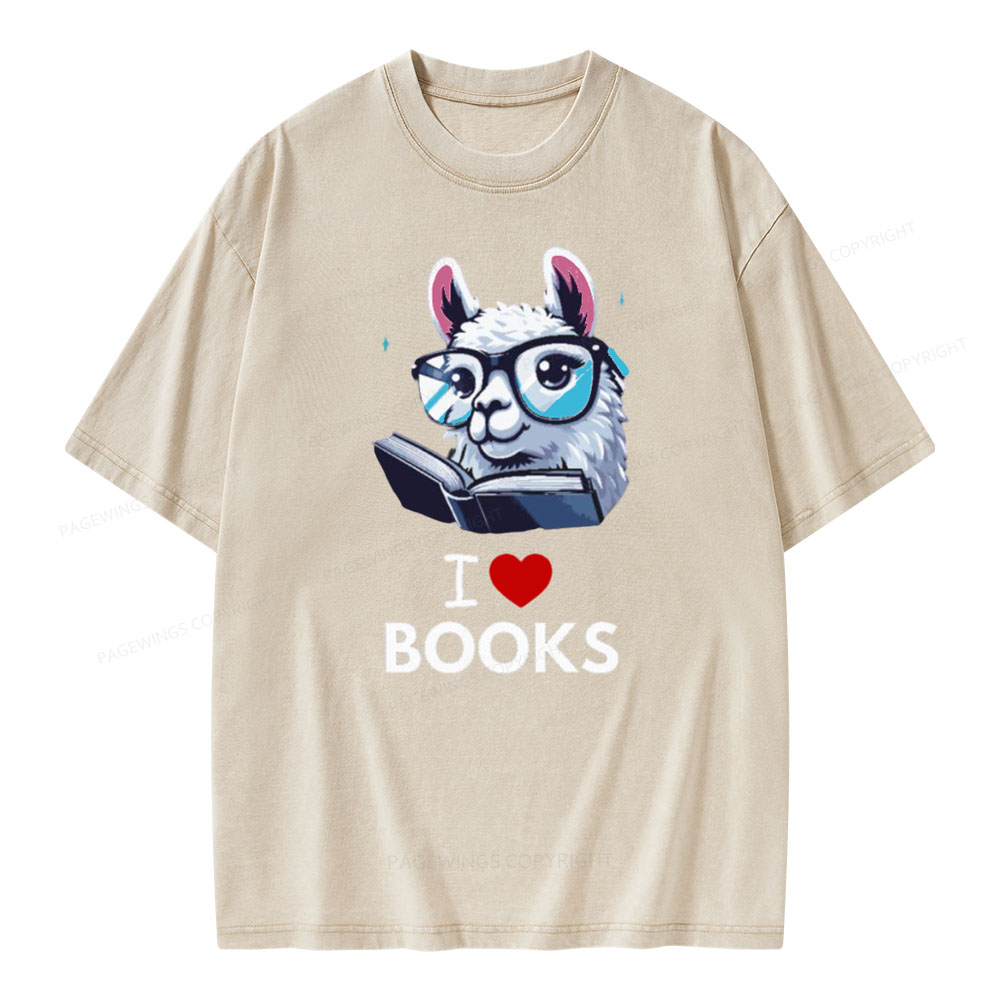 Pagewings  love Books Lama Reading Gift on Women’s Unisex Washed T-shirt