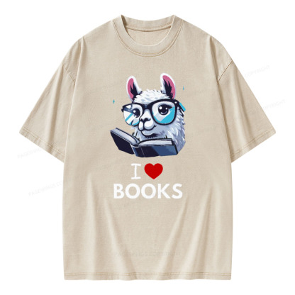 Pagewings  love Books Lama Reading Gift on Women’s Unisex Washed T-shirt