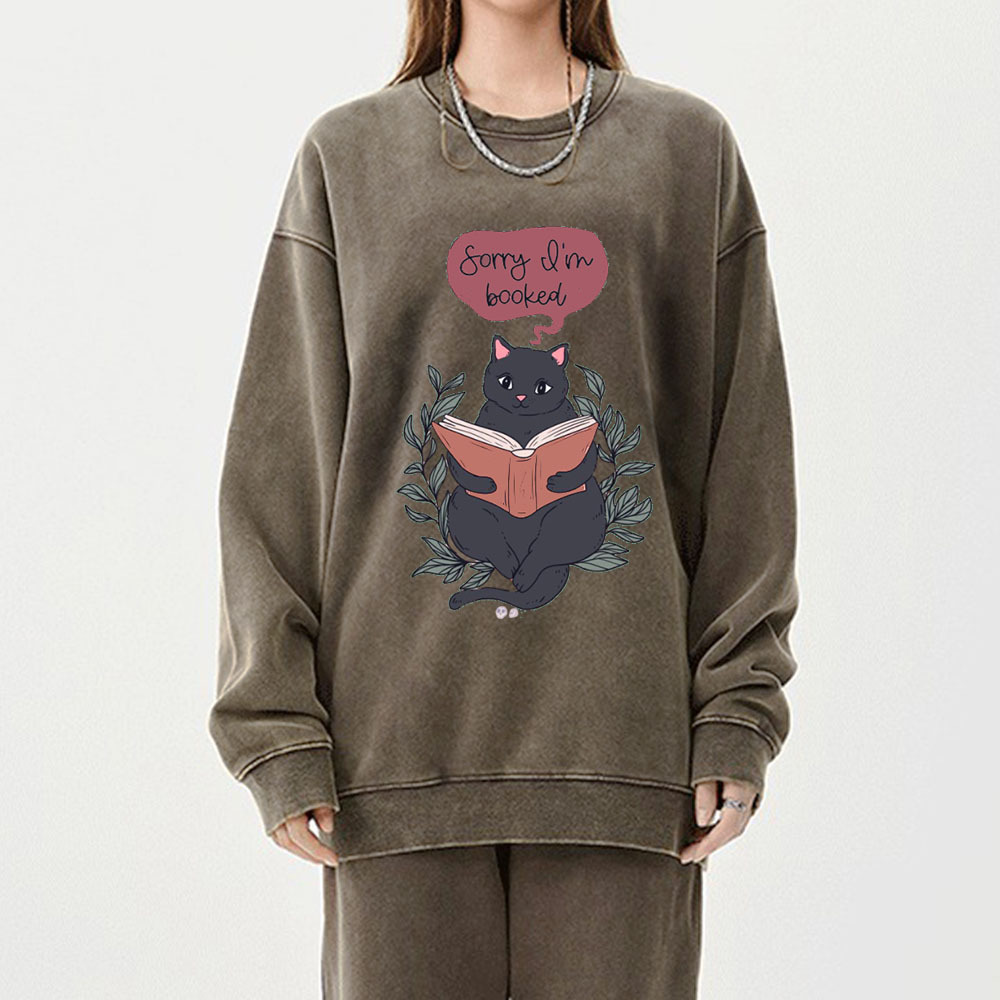 Pagewings Cats love reading books Unisex Washed Sweatshirt