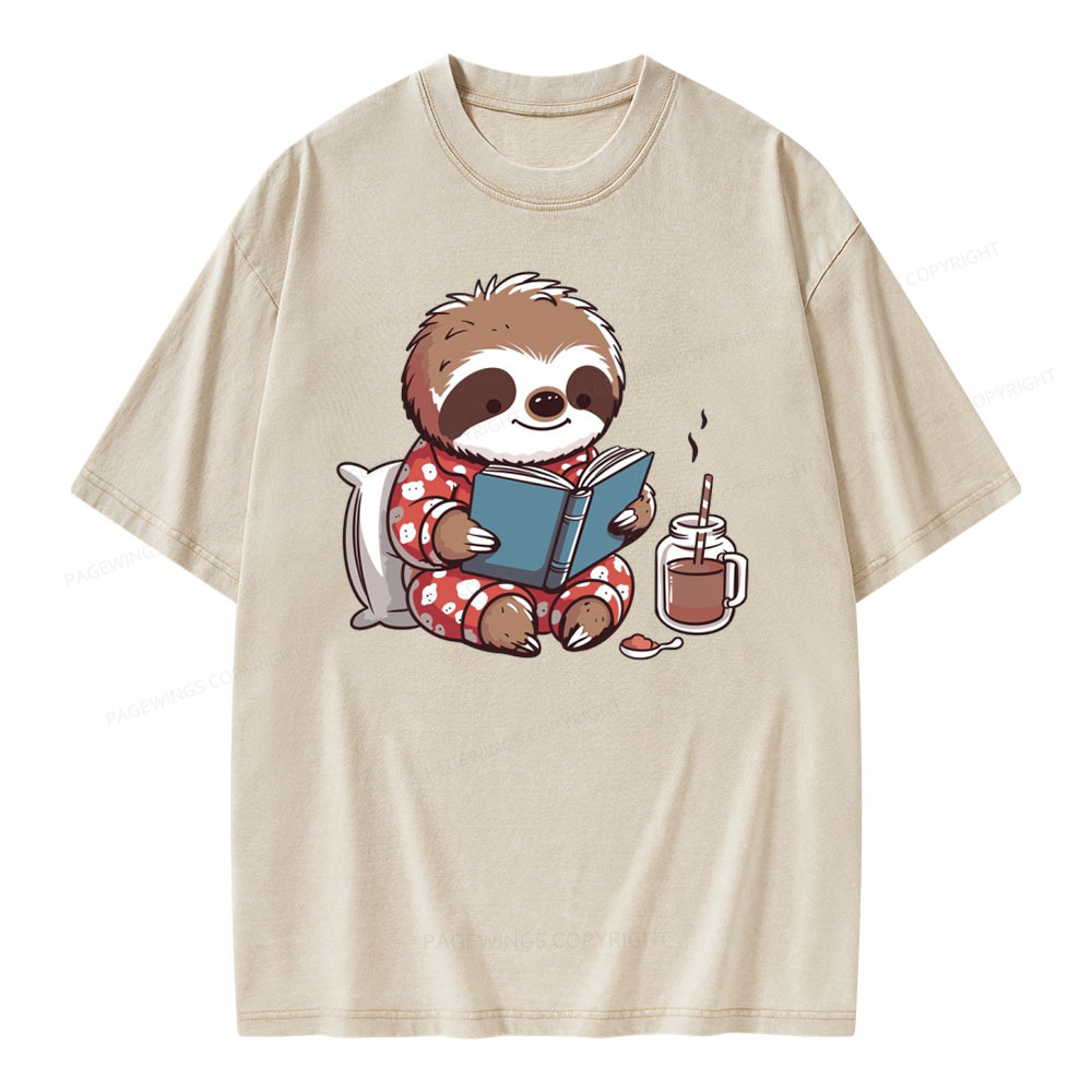 Pagewings Books Sloth Book lover Gift cute sloth on Unisex Washed T-shirt