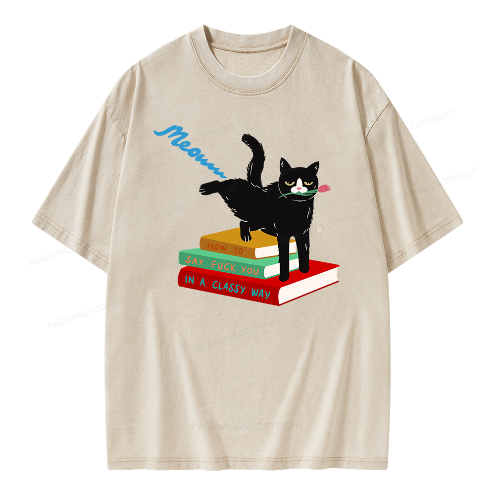 Pagewing A handsome cat standing on a book Unisex Washed T-shirt