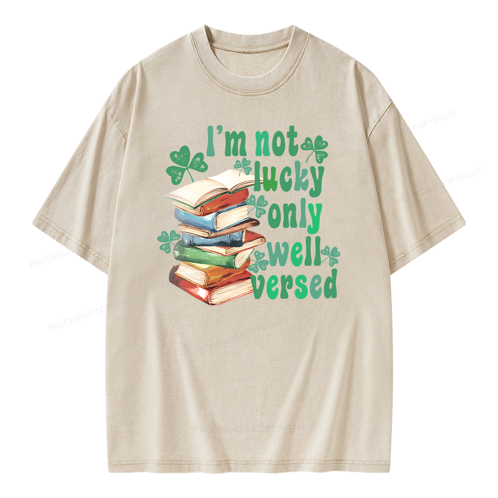 Pagewing St Patty Day Trendy Retro Book Shamrock Shirt Unisex Washed T-shirt