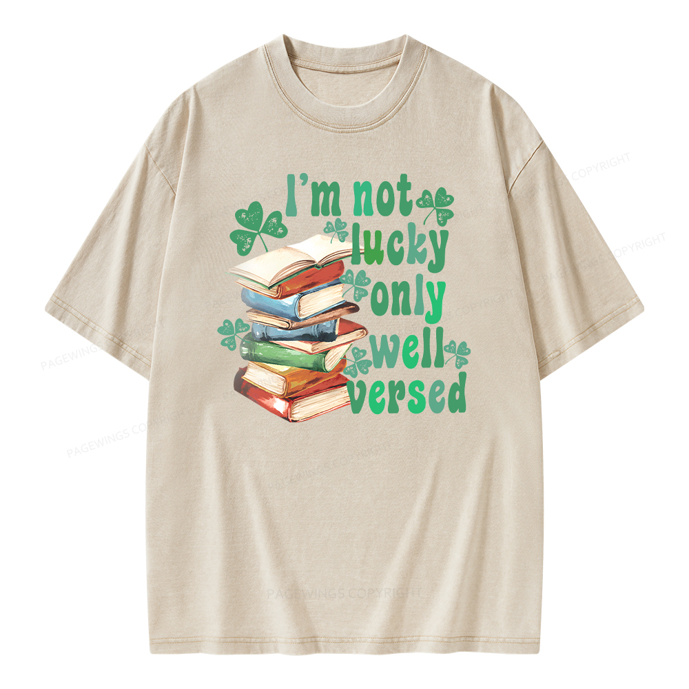 Pagewing St Patty Day Trendy Retro Book Shamrock Shirt Unisex Washed T-shirt