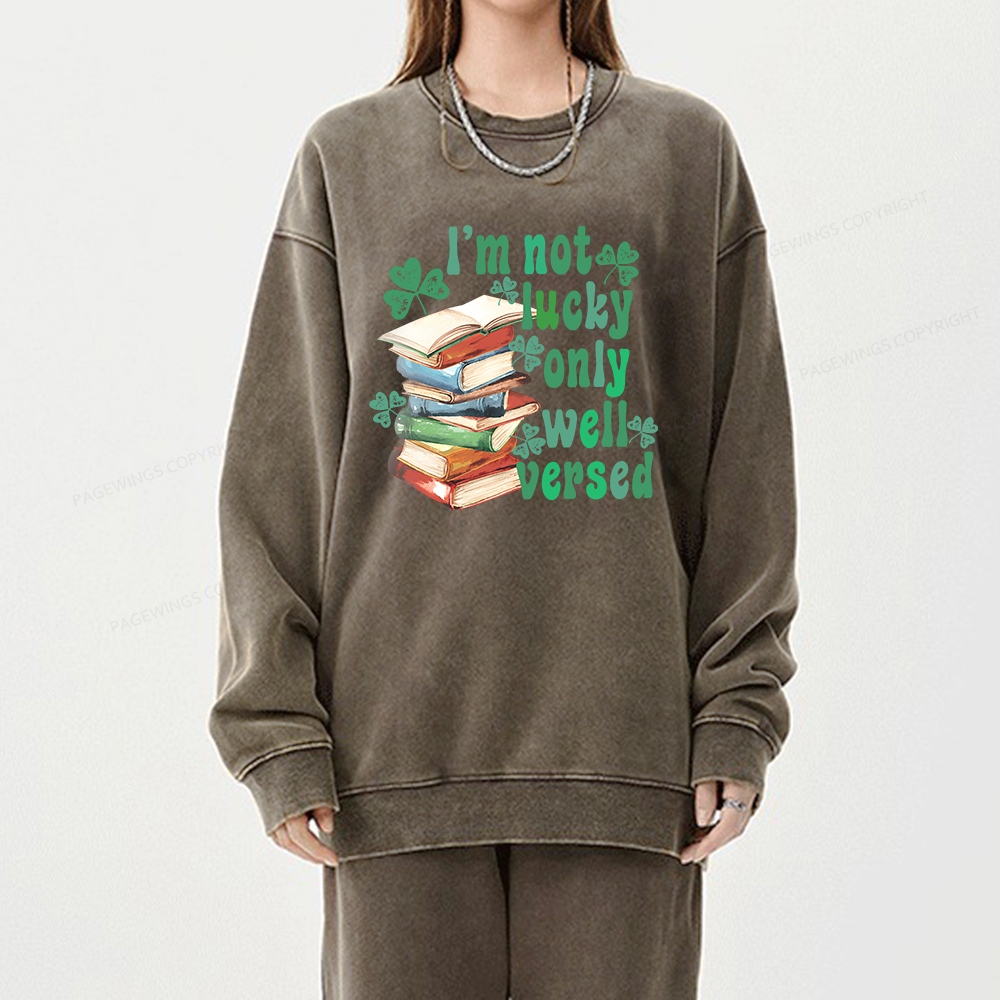 Pagewin St Patty Day Trendy Retro Book Shamrock Shirt Unisex Washed Sweatshirt