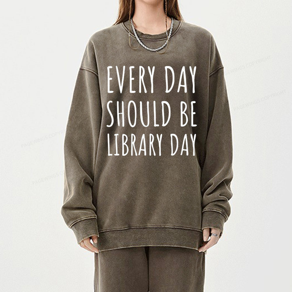 Pagewings Library Day Media Specialist Shirt Library Shirt Unisex Washed Sweatshirt