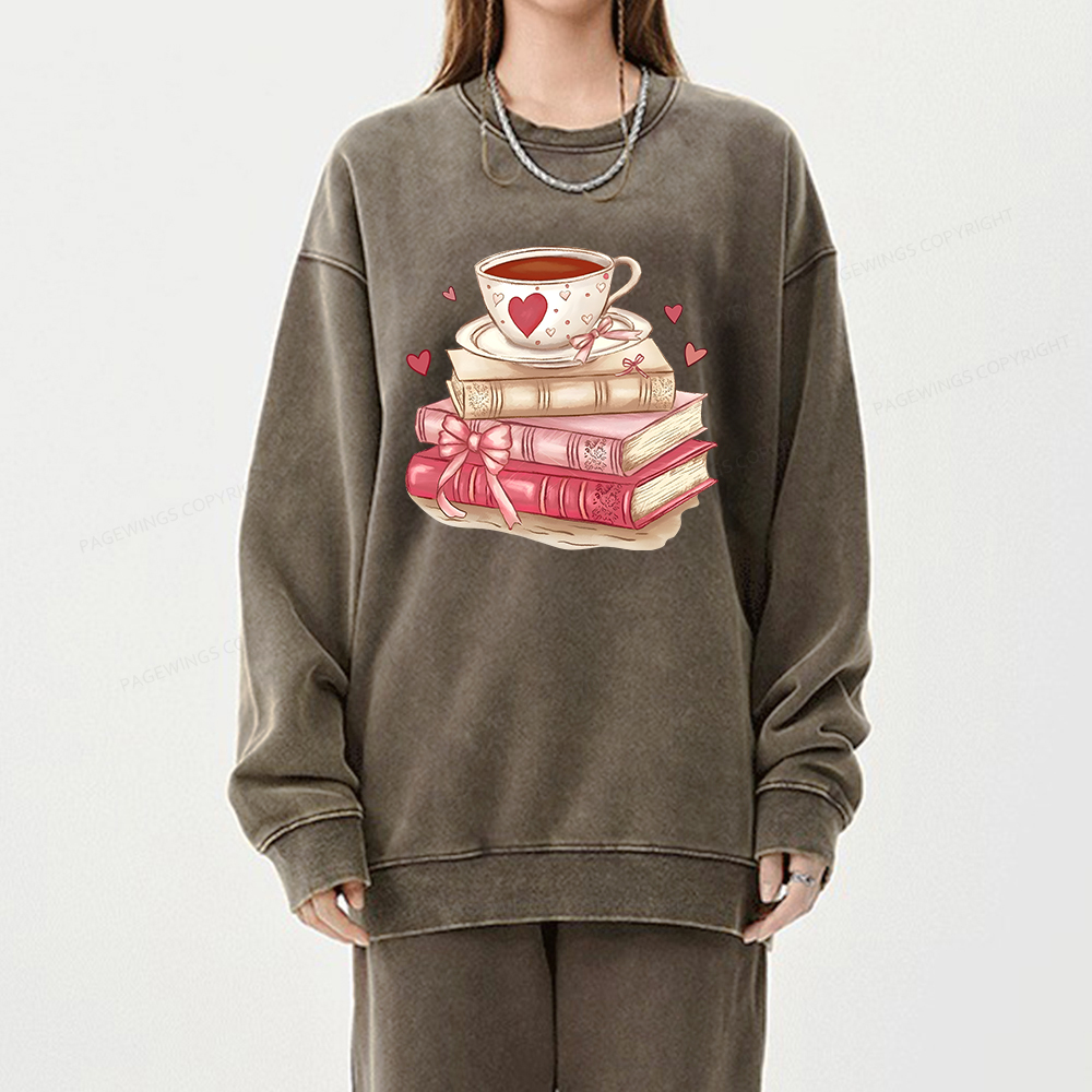 Pagewin Book Lover Valentine Sweatshirt Unisex Washed Sweatshirt