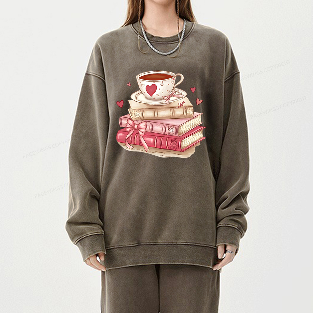 Pagewin Book Lover Valentine Sweatshirt Unisex Washed Sweatshirt