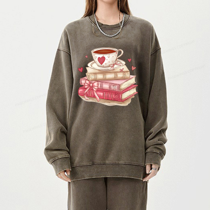 Pagewin Book Lover Valentine Sweatshirt Unisex Washed Sweatshirt