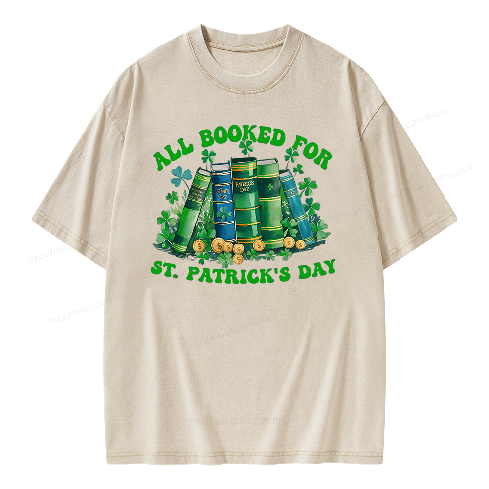 Pagewing Librarian Shirt, Shamrock Book Shirt Unisex Washed T-shirt