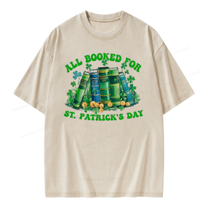 Pagewing Librarian Shirt, Shamrock Book Shirt Unisex Washed T-shirt