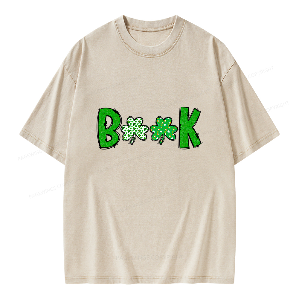 Shamrock Book St Patricks Day Unisex Washed T-shirt