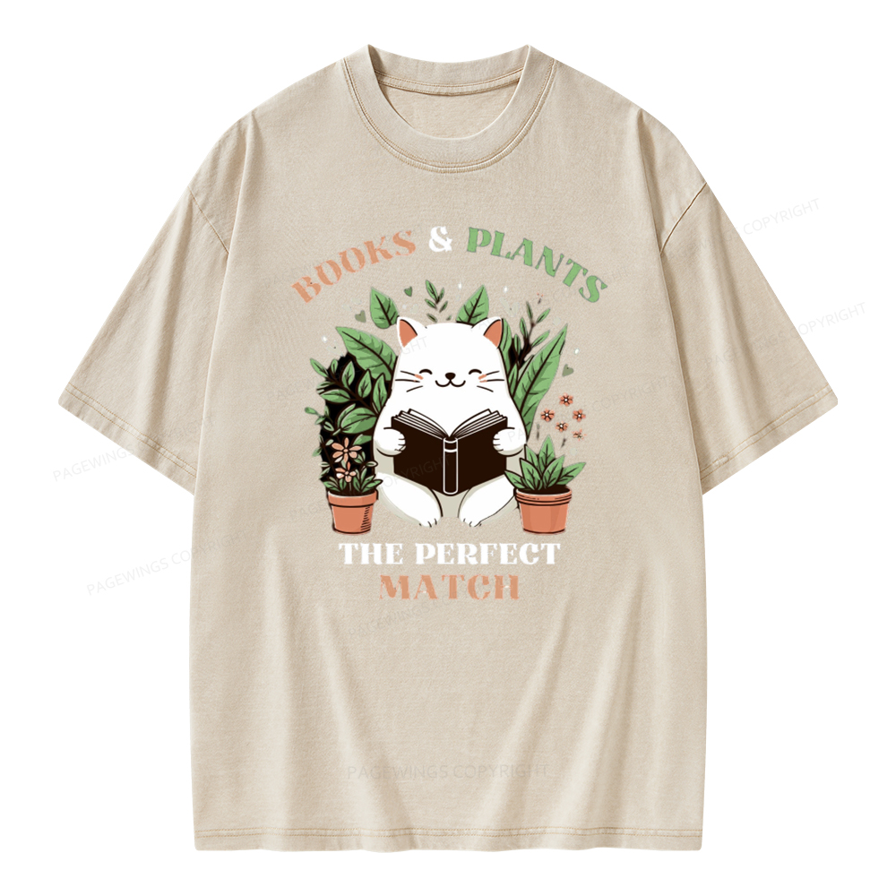 Pagewing Books And Plants - The Perfect Match T-Shirt Unisex Washed T-shirt