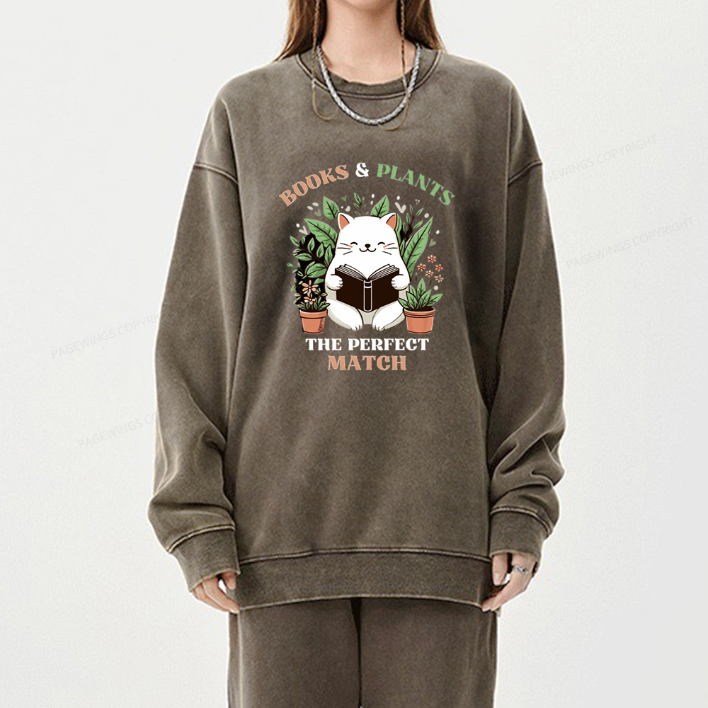 Pagewing Books And Plants - The Perfect Match T-Shirt Unisex Washed Sweatshirt