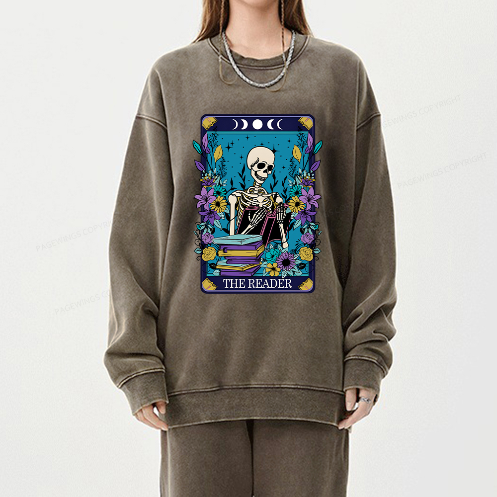 Pagewings The Reader Tarot Card Shirt Unisex Washed Sweatshirt
