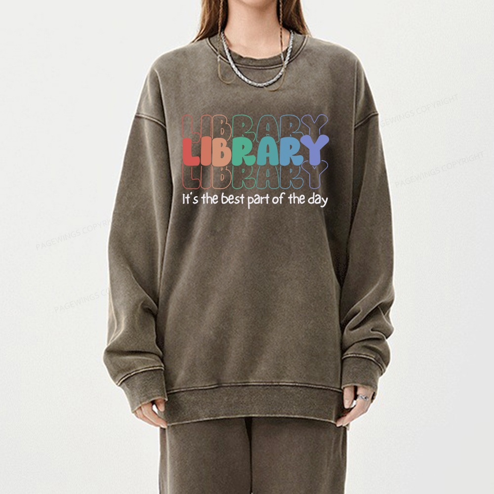 Pagewings School Librarian Shirt, Library Shirt Unisex Washed Sweatshirt