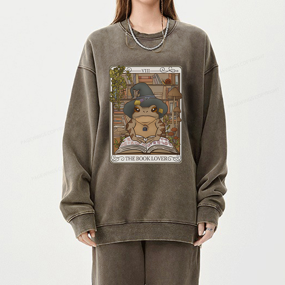 Pagewings Book Lover Frog Tarot Card Comfort Colors TShirt Unisex Washed Sweatshirt