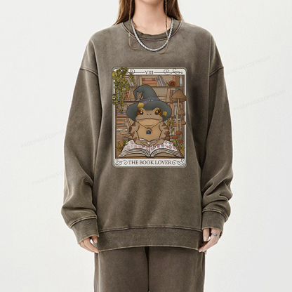 Pagewings Book Lover Frog Tarot Card Comfort Colors TShirt Unisex Washed Sweatshirt
