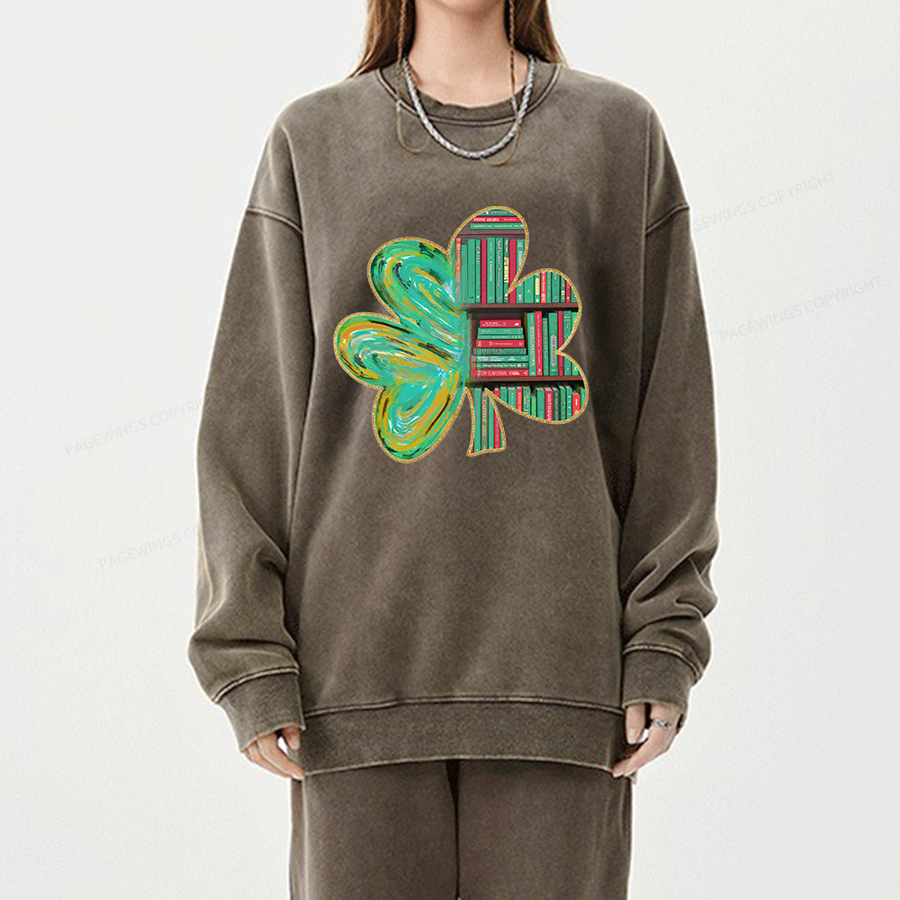 Pagewings Cloverleaf Creative Bookshelf Unisex Washed Sweatshirt