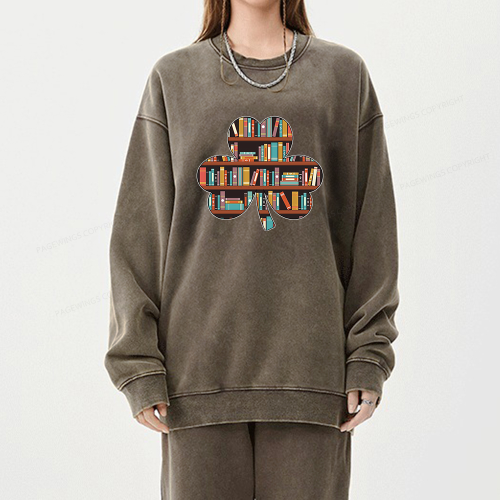 Pagewings Cloverleaf Creative Bookshelf Unisex Washed Sweatshirt