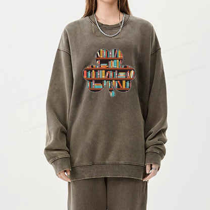 Pagewings Cloverleaf Creative Bookshelf Unisex Washed Sweatshirt