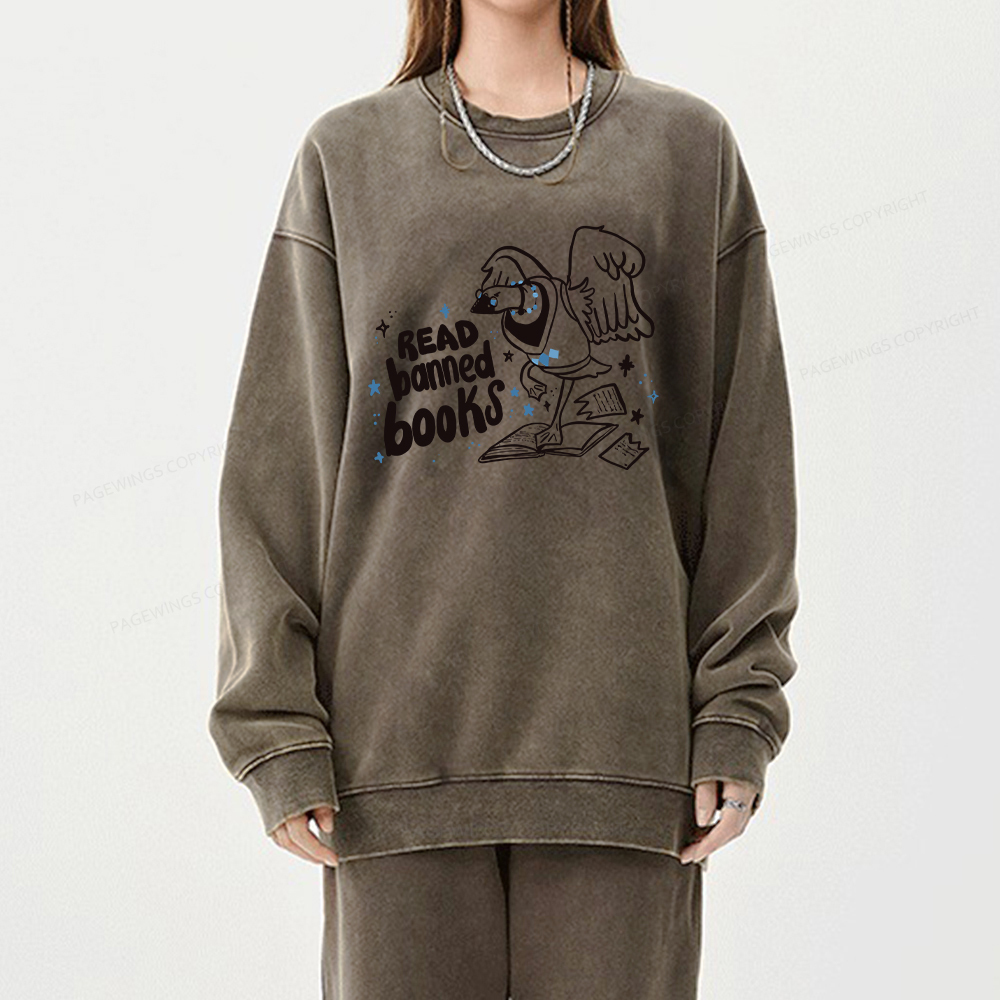 Pagewings Read Banned Book | Punk Goose T-Shirt Unisex Washed Sweatshirt