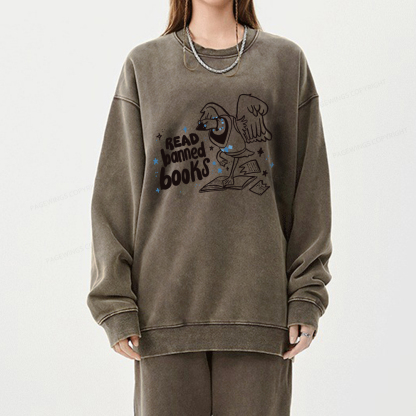 Pagewings Read Banned Book | Punk Goose T-Shirt Unisex Washed Sweatshirt