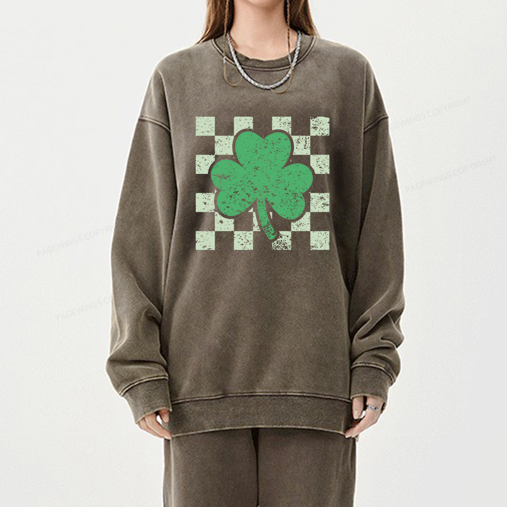 Pagewings St Patrick's Shirt, Shamrock Shirt Unisex Washed Sweatshirt