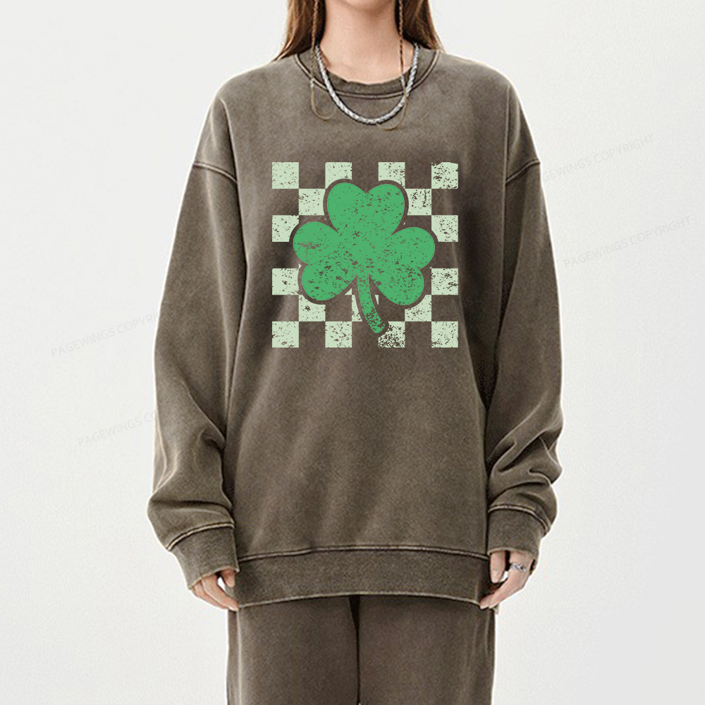 Pagewings St Patrick's Shirt, Shamrock Shirt Unisex Washed Sweatshirt