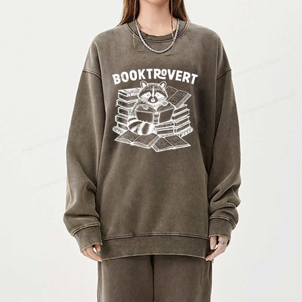 Pagewings  A Raccoon Reading Seriously Unisex Washed Sweatshirt
